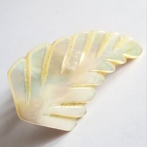 Vintage leaf scarf / fur clip mother of pearl carved seashell sea shell
